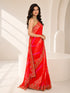 Orange Silk Saree with Embroidered Border | Festive & Wedding Wear