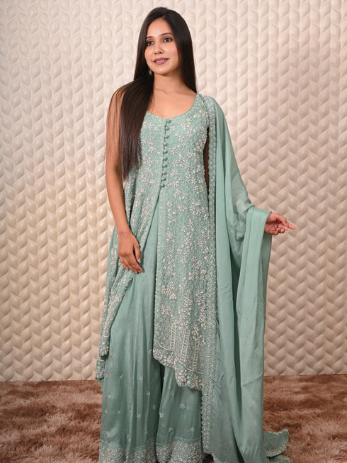 Heavy Kardana Work Sky Kurti