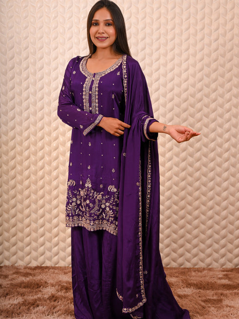 Purple Kurti with Heavy Sequin Work