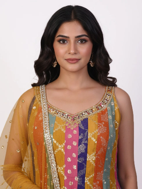 Olive green floral kurti set
