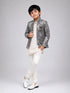 Boys Pista Printed Indo-Western Jacket Set with Cream Kurta & Pajama
