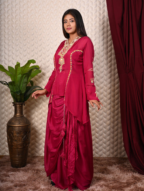 V NeckLine Embroidery Indo Western Set