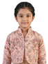 peach printed co ord set for girls with jacket and pants satin silk ethnic party wear kids outfit