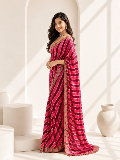 Rani Color Silk Saree with Embroidered Border | Festive & Wedding Wear