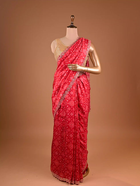 Traditional Pita Gota Patti Work Red Saree Design