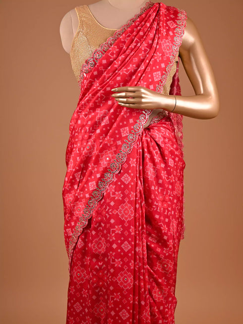 Traditional Pita Gota Patti Work Red Saree Design