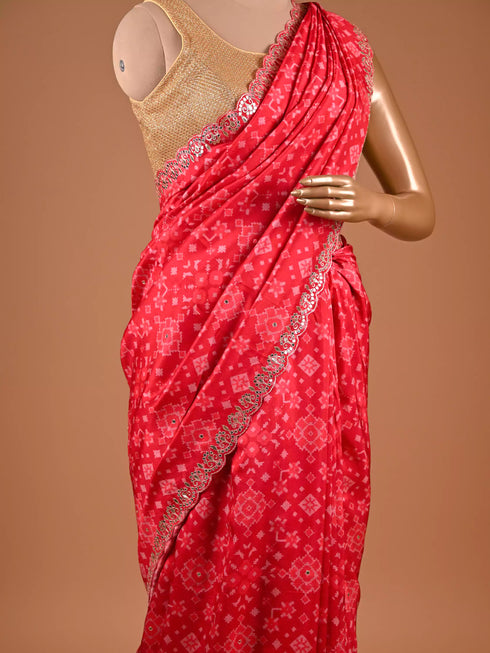 Traditional Pita Gota Patti Work Red Saree Design