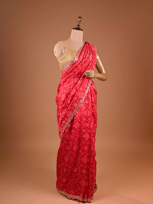 Traditional Pita Gota Patti Work Red Saree Design