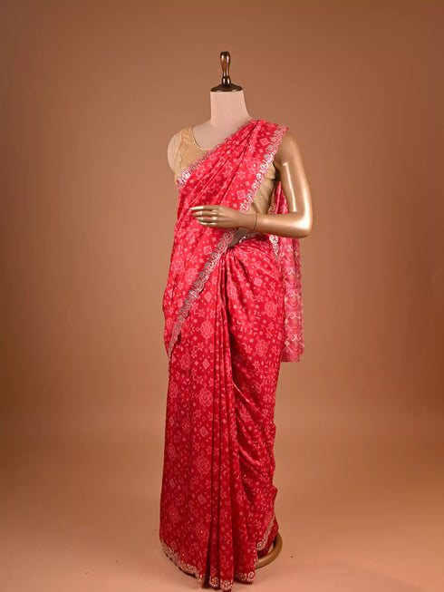 Traditional Pita Gota Patti Work Red Saree Design
