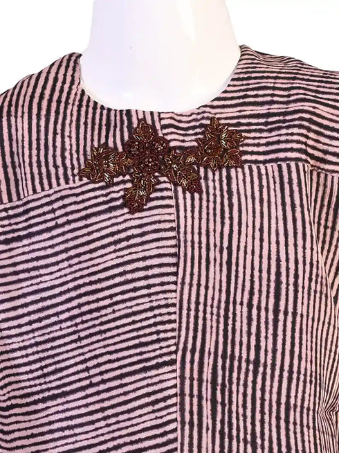 brown striped co ord set for girls with asymmetrical top and pants cotton slub casual kids outfit