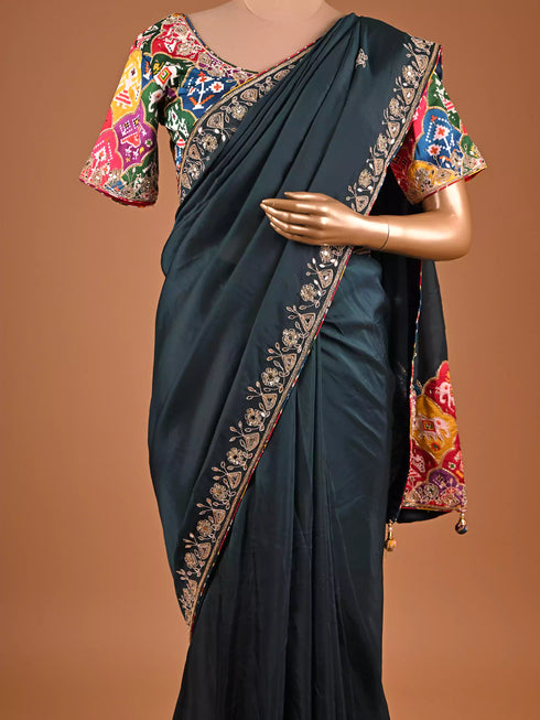 Designer Green Saree Featuring Kardana and Mirror work