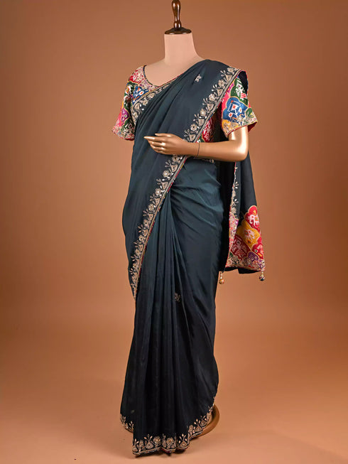 Designer Green Saree Featuring Kardana and Mirror work