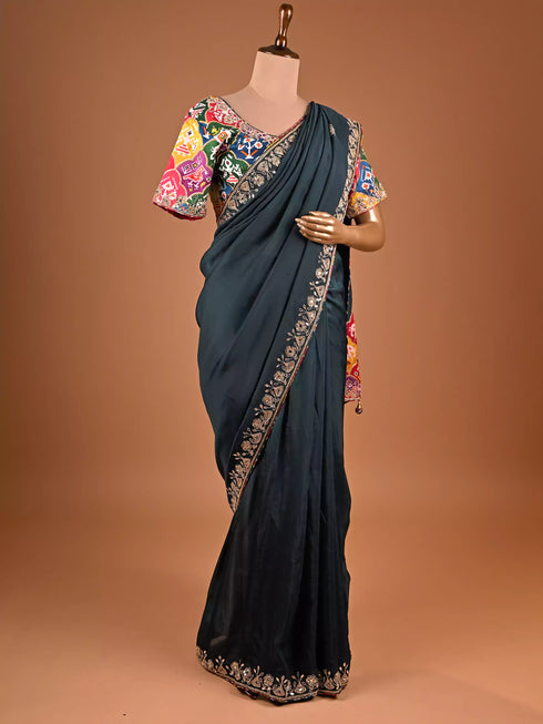 Designer Green Saree Featuring Kardana and Mirror work
