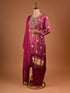 Wine Kurti Pant with Bandhani Print