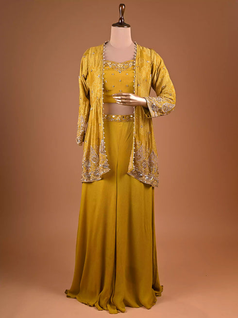 Mehndi Palazzo Set with Moti and Gota Patti Work