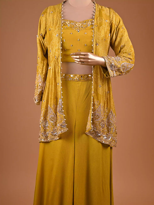 Mehndi Palazzo Set with Moti and Gota Patti Work