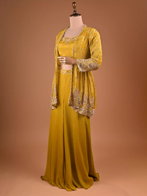 Mehndi Palazzo Set with Moti and Gota Patti Work