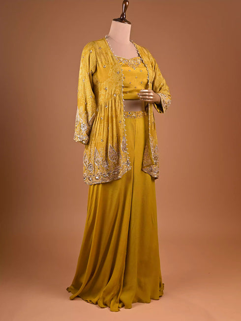 Mehndi Palazzo Set with Moti and Gota Patti Work