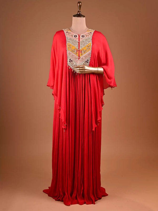 Red Kaftan with Zardogi Gota Patti Work