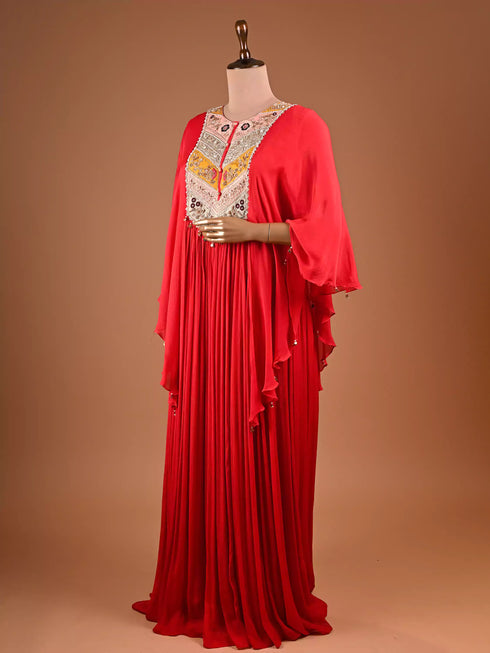 Red Kaftan with Zardogi Gota Patti Work