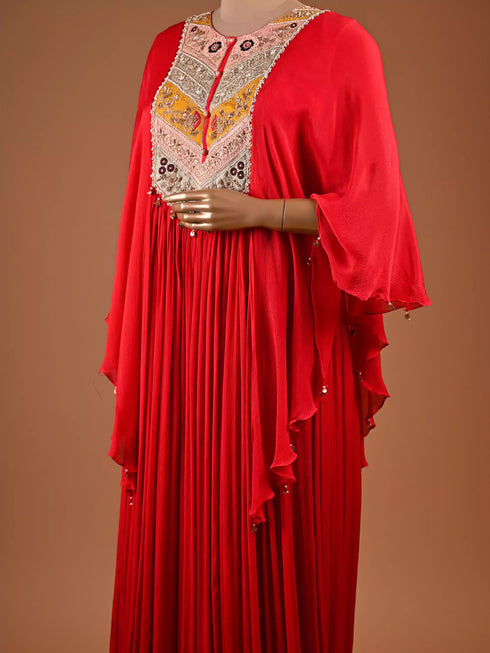 Red Kaftan with Zardogi Gota Patti Work