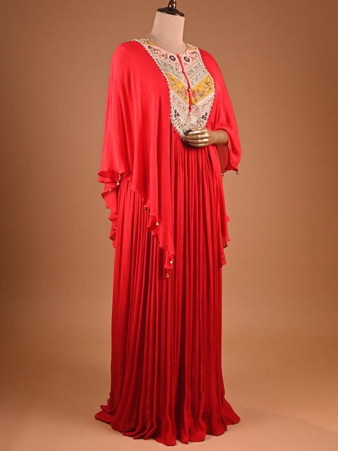 Red Kaftan with Zardogi Gota Patti Work