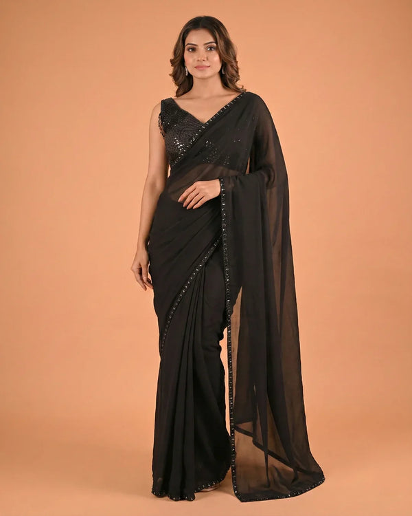 Black Sequin Designer Saree for Evening & Party Wear