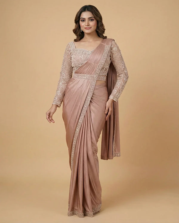 Blush Pink Embroidered Designer Saree for Festive Wear