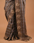 Brown Checkered Designer Saree with Zari Motifs