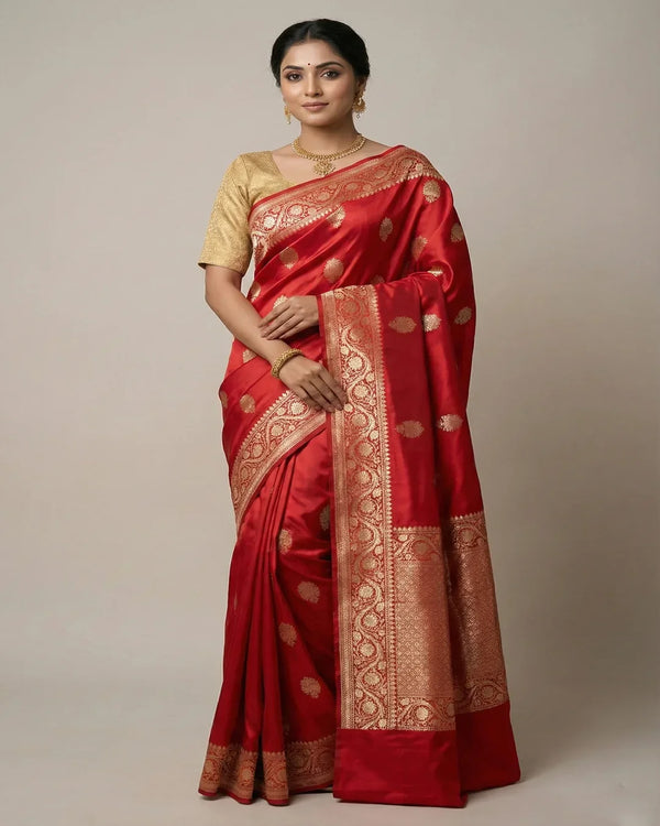 Classic Red Banarasi Designer Saree with Heavy Zari Pallu