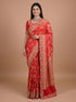 Classic Red Banarasi Style Woven Saree with Heavy Gold Zari Work – Bridal Wear