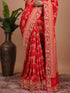 Classic Red Banarasi Style Woven Saree with Heavy Gold Zari Work – Bridal Wear