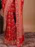 Classic Red Banarasi Style Woven Saree with Heavy Gold Zari Work – Bridal Wear