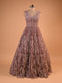 Copper Bronze Sequin Designer Gown (V-Neck)