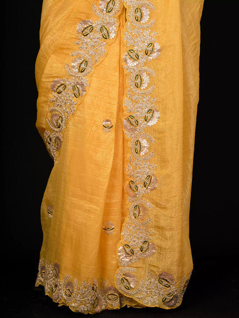 Pita Embroidered Saree in Mustard Tone