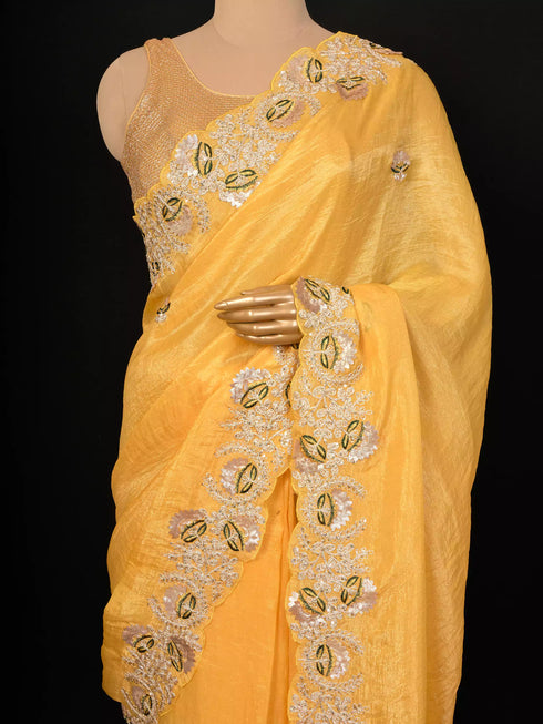 Pita Embroidered Saree in Mustard Tone