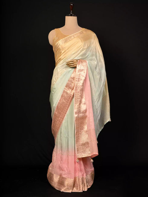 Pink Saree with Sequin Work & Kanjivaram Border