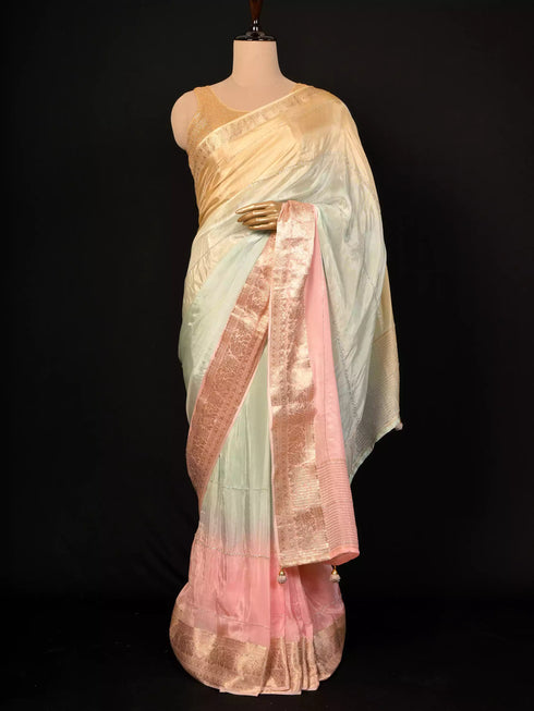 Pink Saree with Sequin Work & Kanjivaram Border