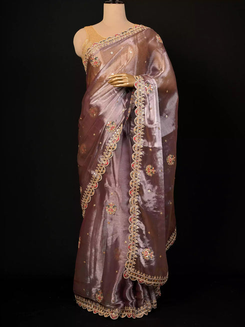 Pita Embroidered Saree with Cutwork Border