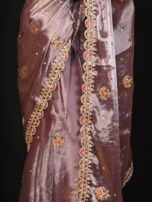 Pita Embroidered Saree with Cutwork Border