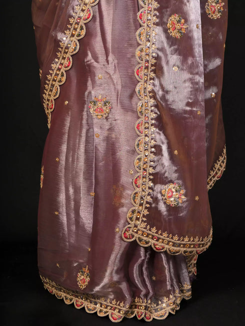 Pita Embroidered Saree with Cutwork Border