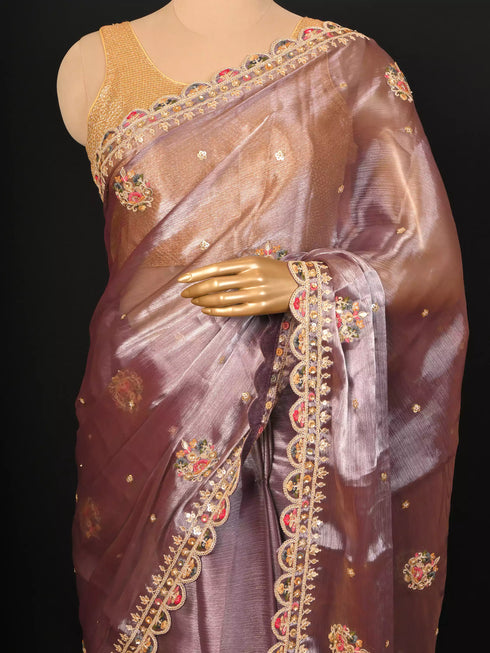 Pita Embroidered Saree with Cutwork Border