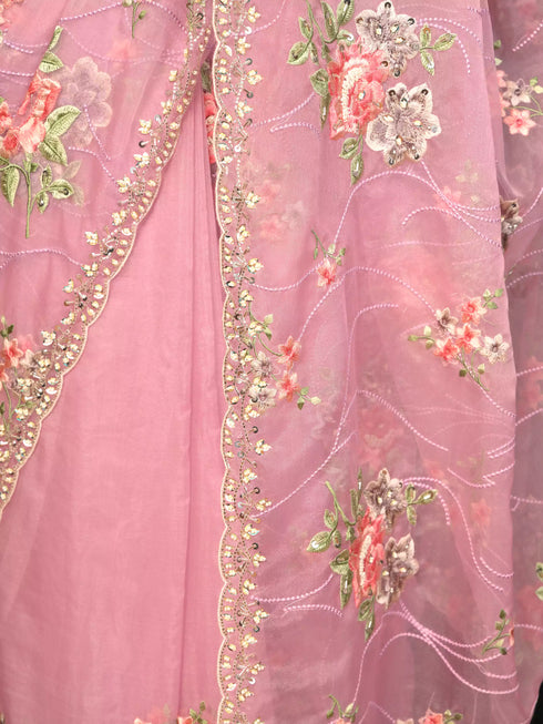 Purple Saree with Zari, Moti & Sequin Embroidery