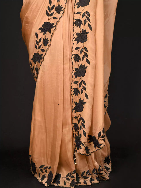 Brown Saree With Kardana & Patch Work
