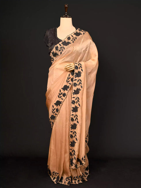 Brown Saree With Kardana & Patch Work