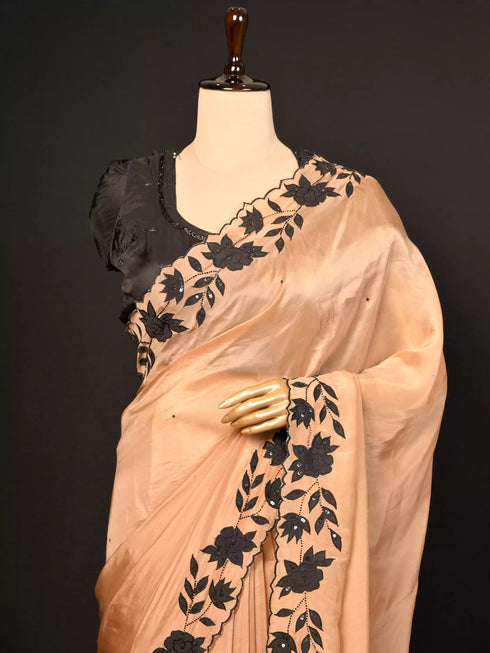Brown Saree With Kardana & Patch Work