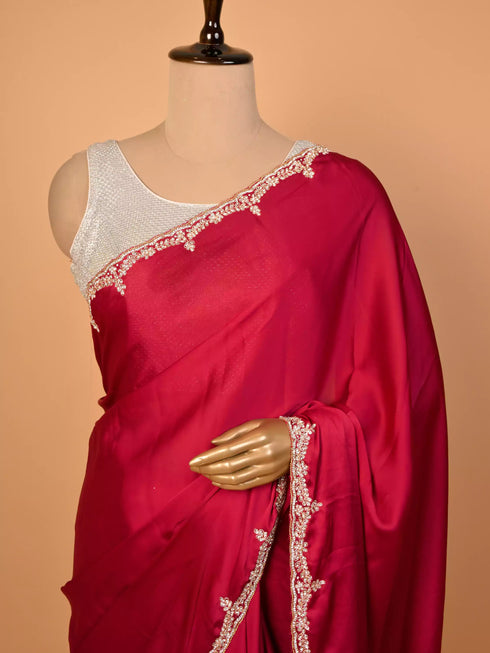 Maroon Saree Zarkan & Zardozi Work
