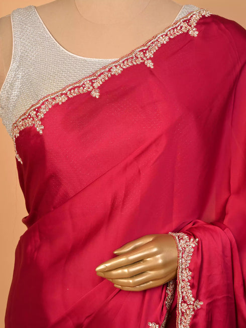 Maroon Saree Zarkan & Zardozi Work