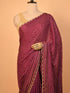Wine Saree With Moti & Kardana Work