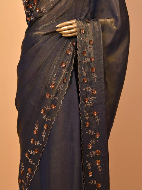 Blue Saree Sequin Kardana Work